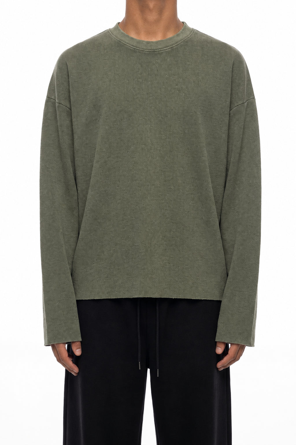 Unisex Vintage Wash Boxy Waffle Raw Edge T-Shirt
