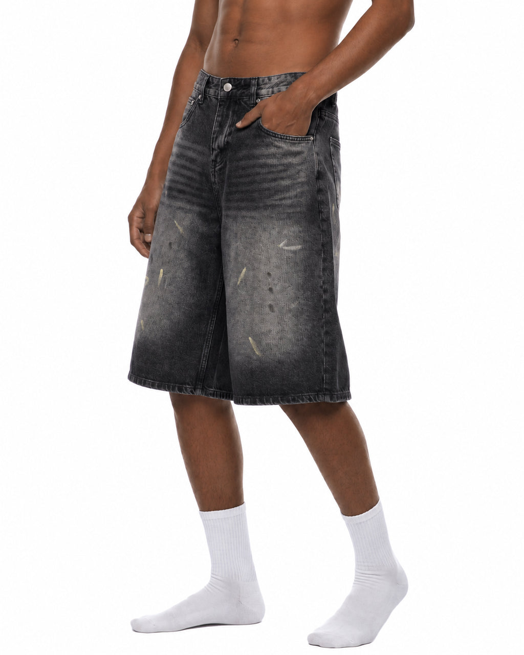 Men’s Vintage Wash Wide Leg Denim Shorts