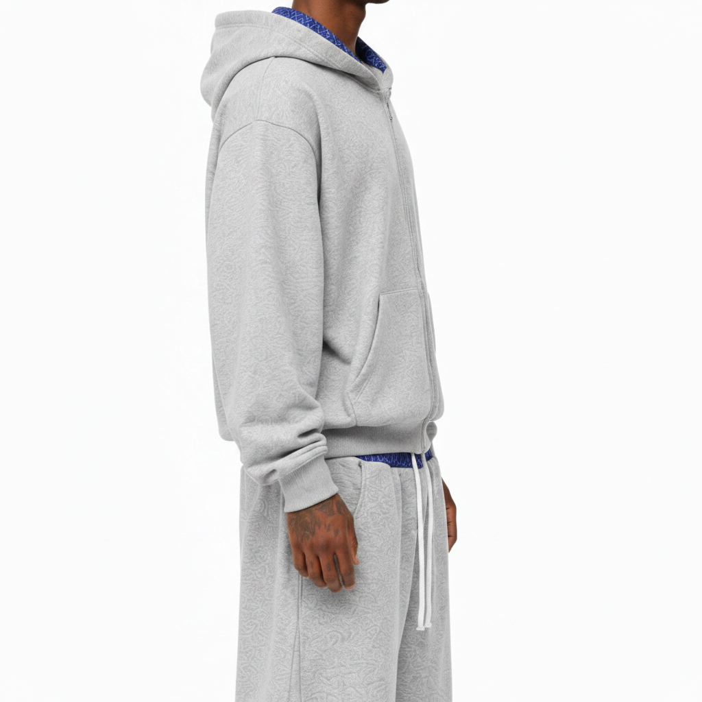 Contrast Plaid Boxy Zip Hoodie