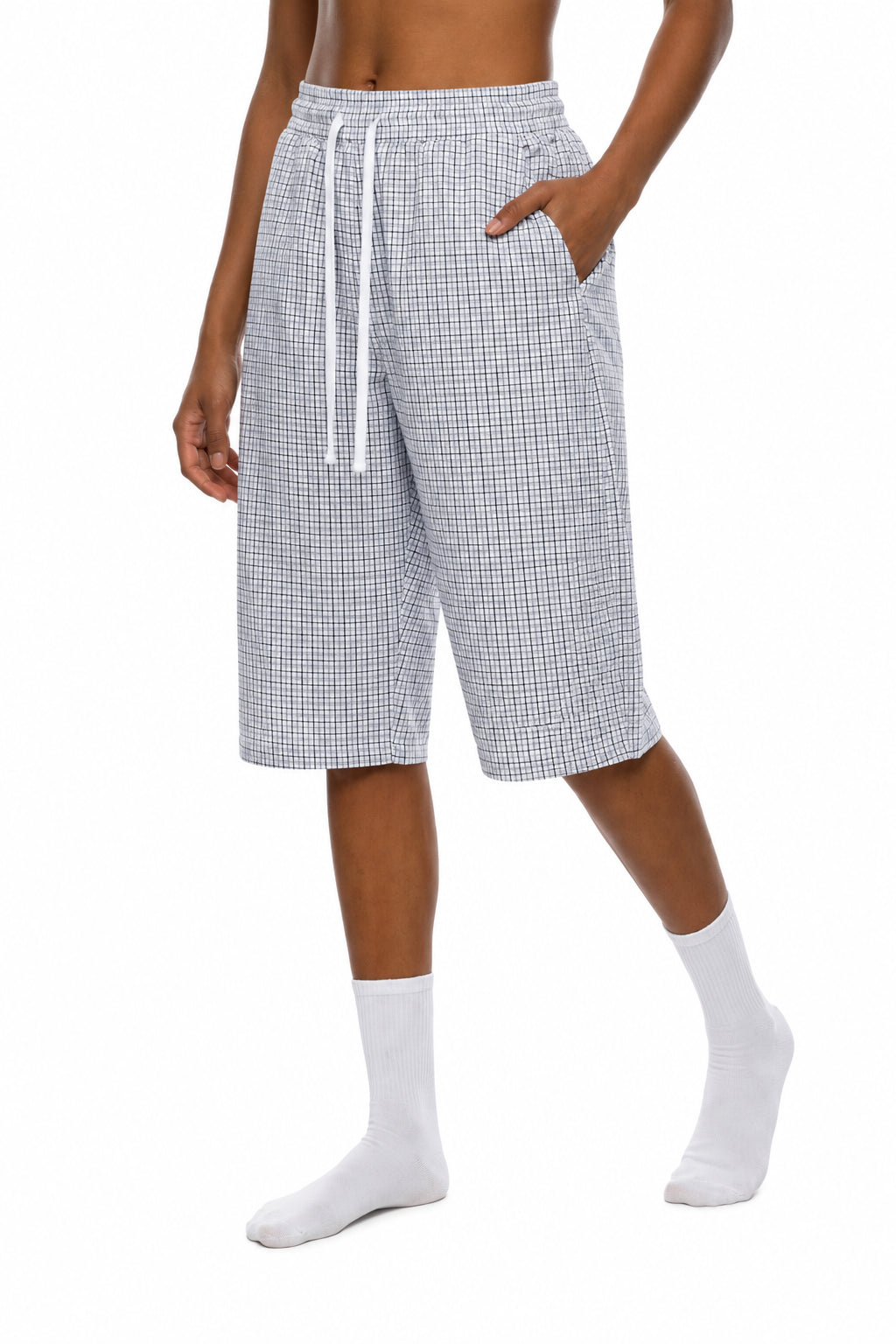 Unisex Plaid Loose Capri Shorts
