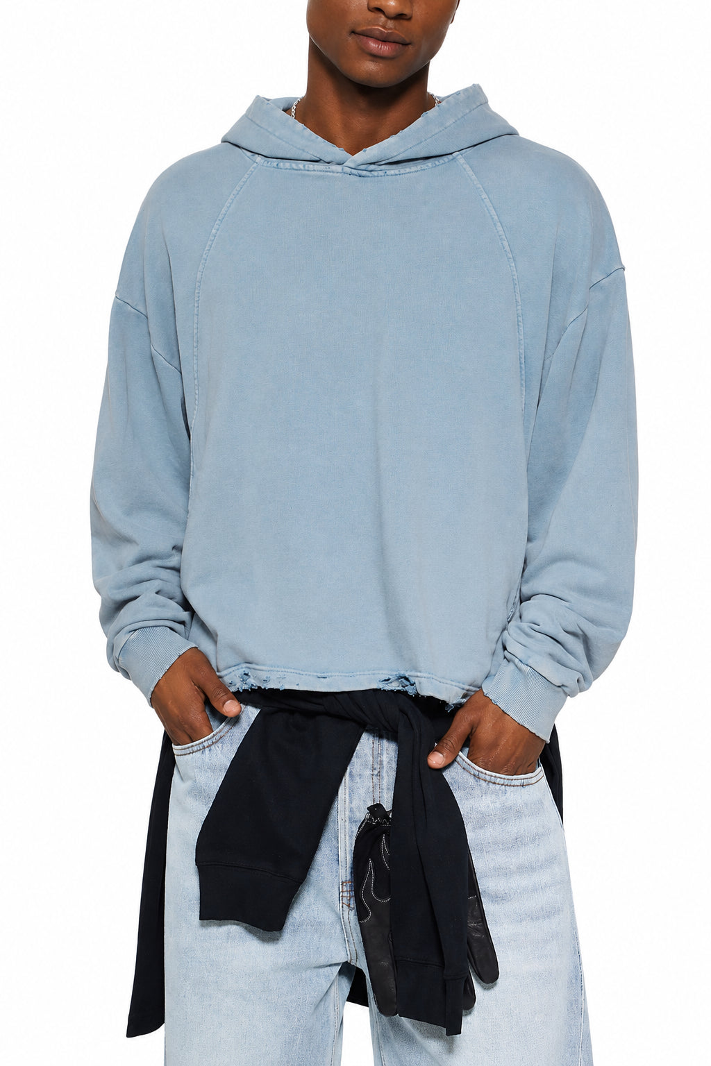 Vintage Washed Frayed-Hem Hoodie