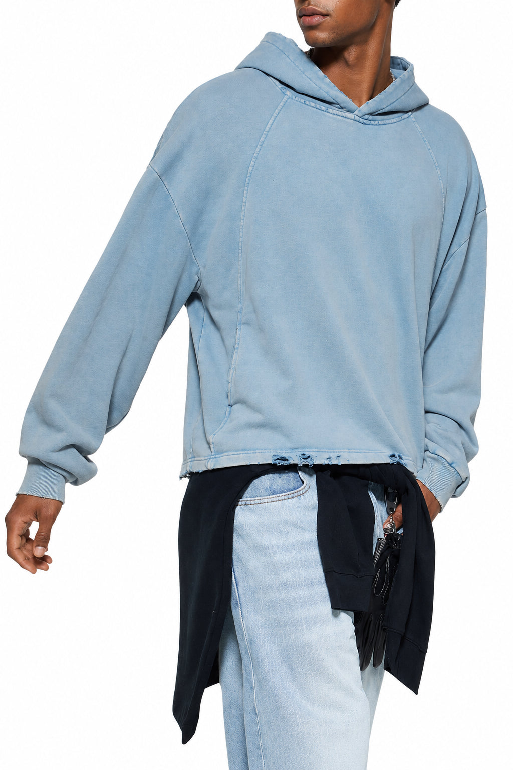 Vintage Washed Frayed-Hem Hoodie