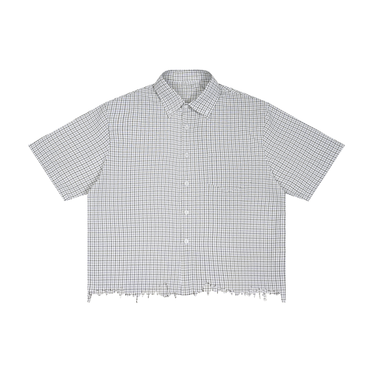Unisex Distressed Plaid Boxy Shirt