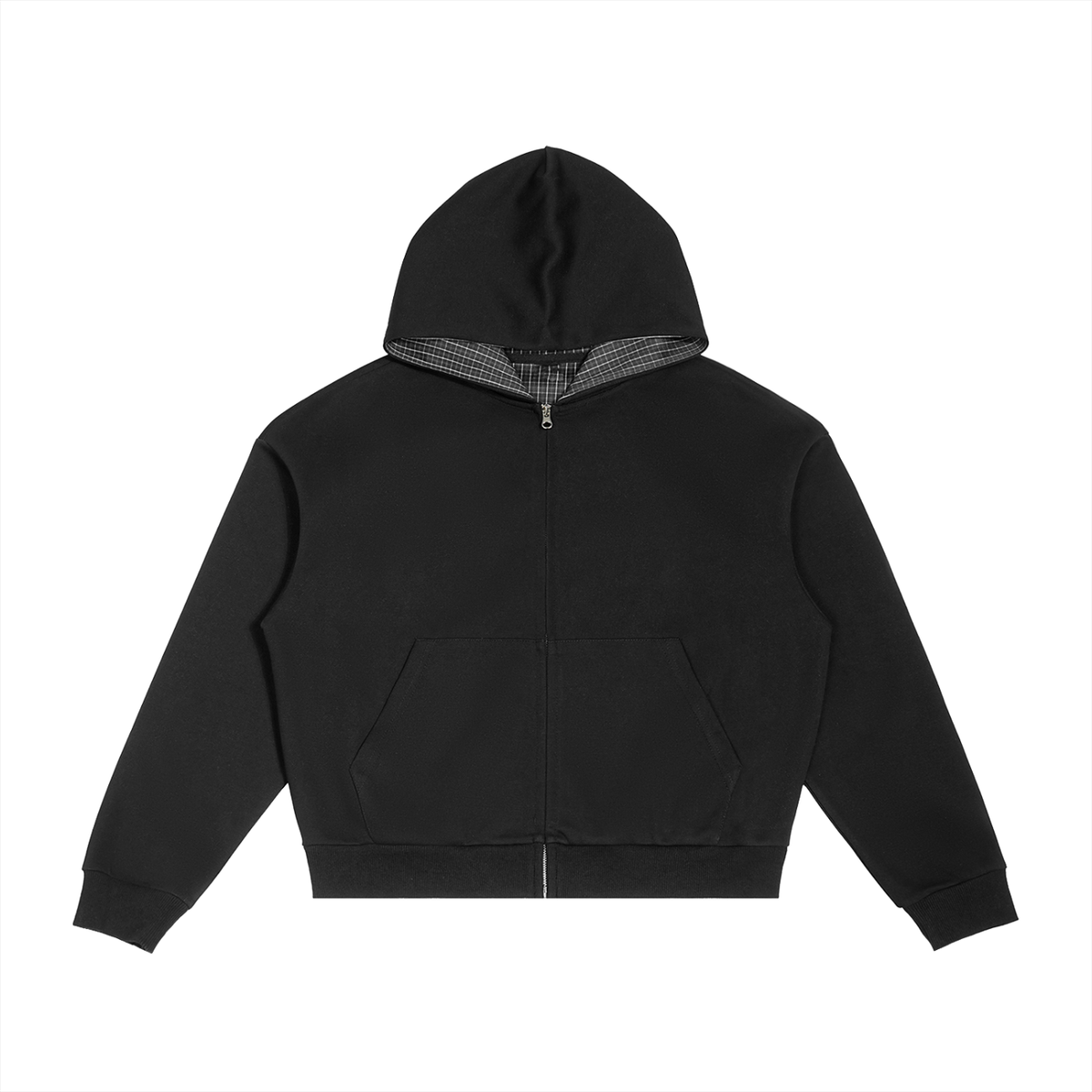 Plaid Trim Boxy Zip Hoodie in black – Blanks by Wrens