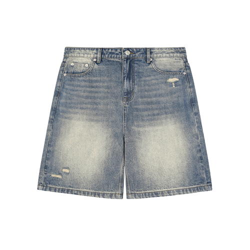 Faded Distressed Baggy Denim Shorts featuring loose fit and cropped length